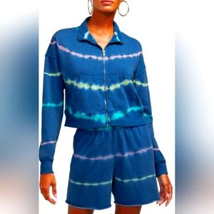 WILDFOX Gibraltar Sea Mirage Tie Dye Olympic jacket and short set.